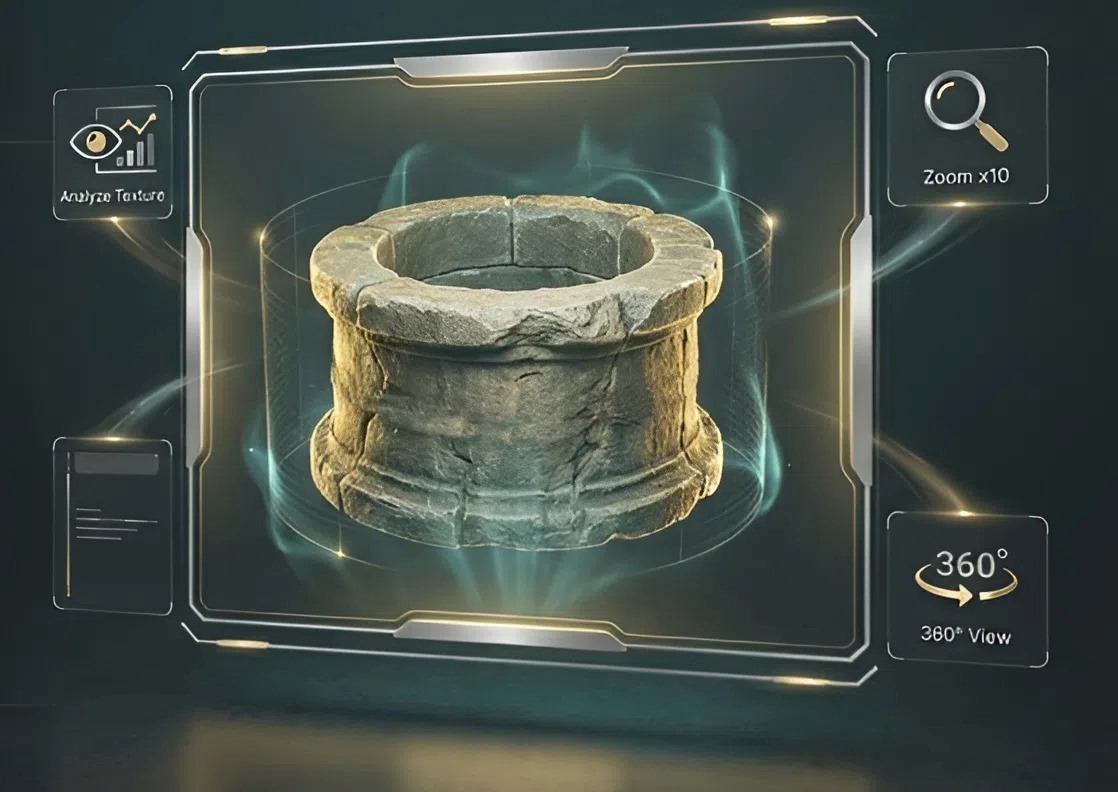 Công nghệ thực tế ảo cho phép phóng to, chiêm ngưỡng kĩ thuật điêu khắc mà không cần chạm. Ảnh: Ban tổ chức