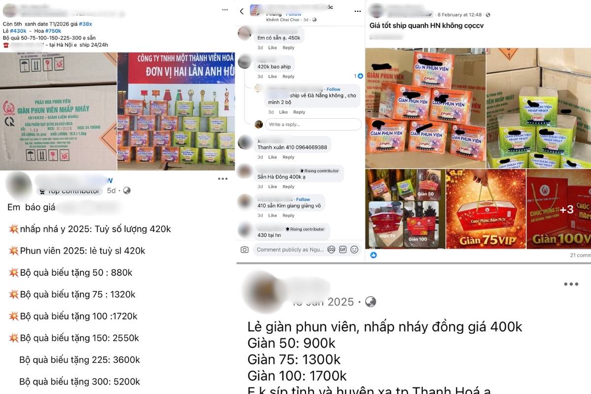 Mức giá pháo hoa Z121 “trên trời” được nhiều tài khoản chào mời. Ảnh: PV 