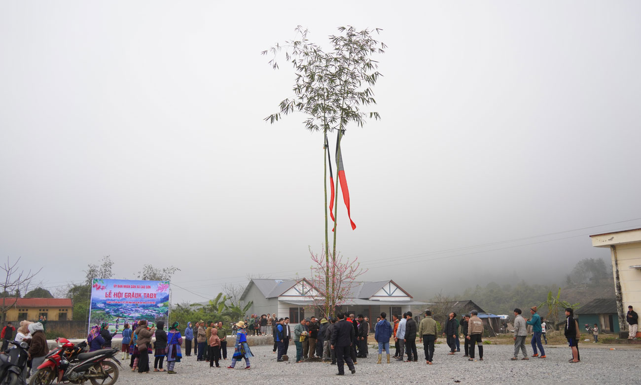 People in Cao Son commune, Lao Cai province erect the Neu tree to prepare for the Gau Tao Spring Festival of Binh Ngo. Photo: Manh Cuong