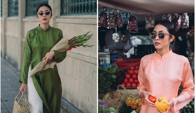 Billionaire daughter-in-law Johnathan Hanh Nguyen scores points when wearing ao dai. Photo: Cut from video.