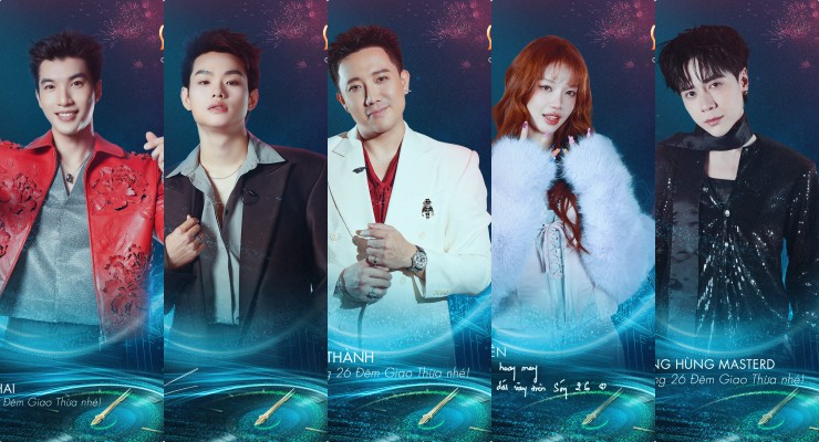 HIEUTHUHAI, Tran Thanh and artists participating in the program. Photo: Vie Channel.