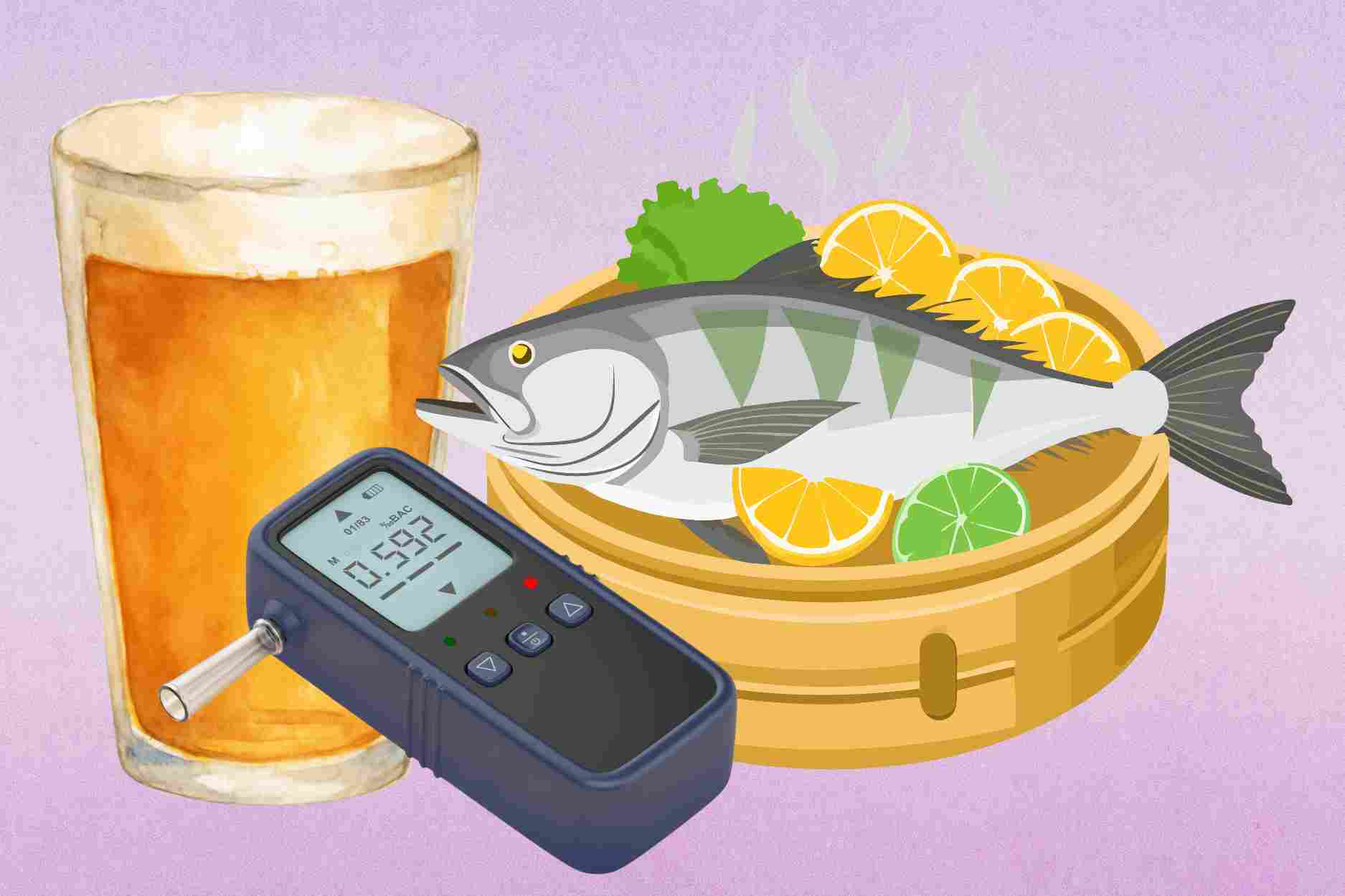 Eating steamed fish with beer raises blood alcohol levels
