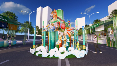 Phối cảnh linh vật tại Lễ hội Đường sách Tết Bính Ngọ 2026.