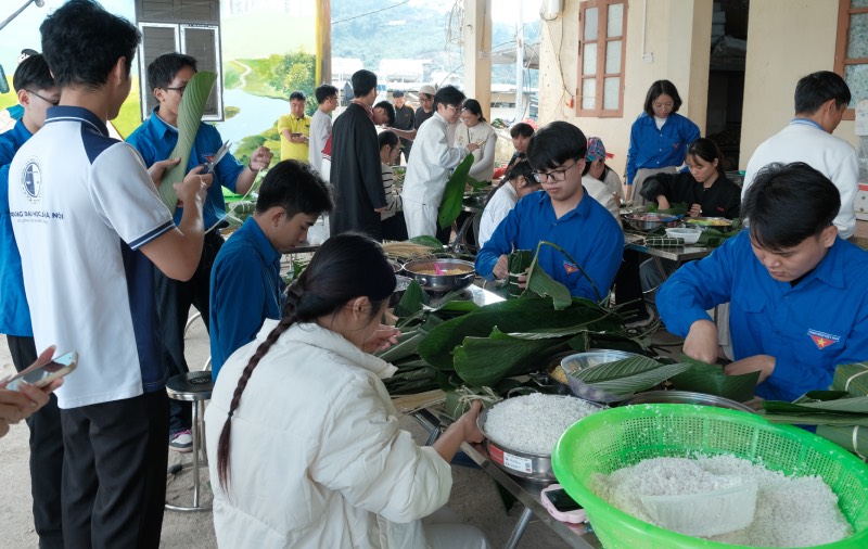 Gói bánh chưng. Ảnh Thái Hà