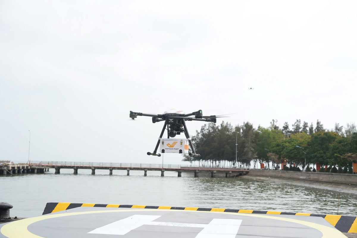 UAV takes off at Can Gio ferry terminal.
