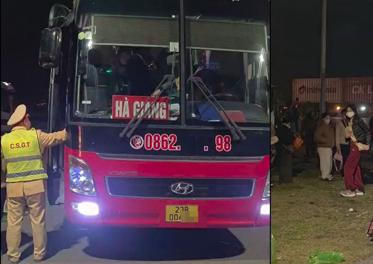 Hai Phong traffic police handle 41-seater passenger car crammed with 72 people. Photo: Traffic Police Department