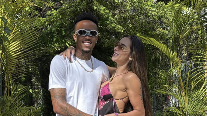 Center-back Eder Militao and his wife Taina Castro. Photo: Cut from video