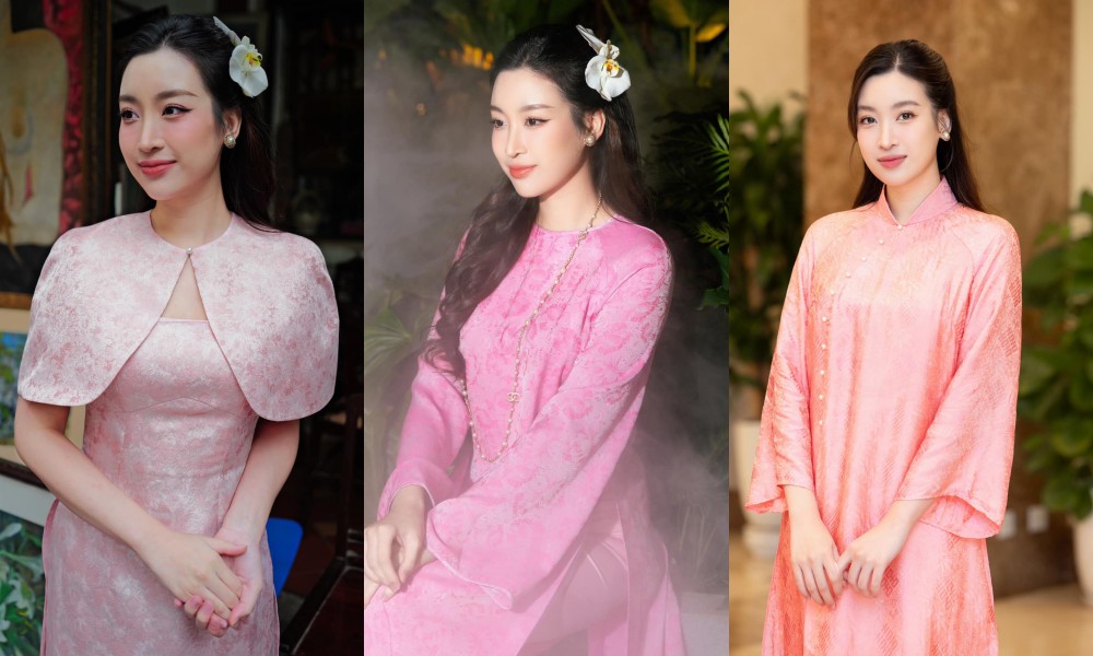 Vợ chủ tịch CLB Hà Nội - Hoa hậu Đỗ Mỹ Linh ghi điểm với áo dài. Ảnh: NVCC