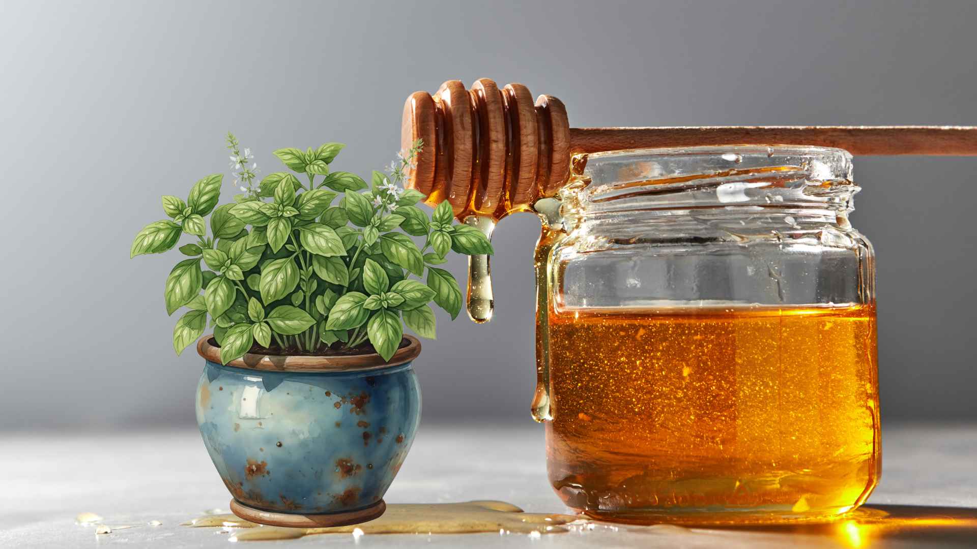 바질과 꿀의 조합은 호흡과 면역 체계를 강화하는 데 도움이 됩니다. 그래픽 사진: 흐엉선
