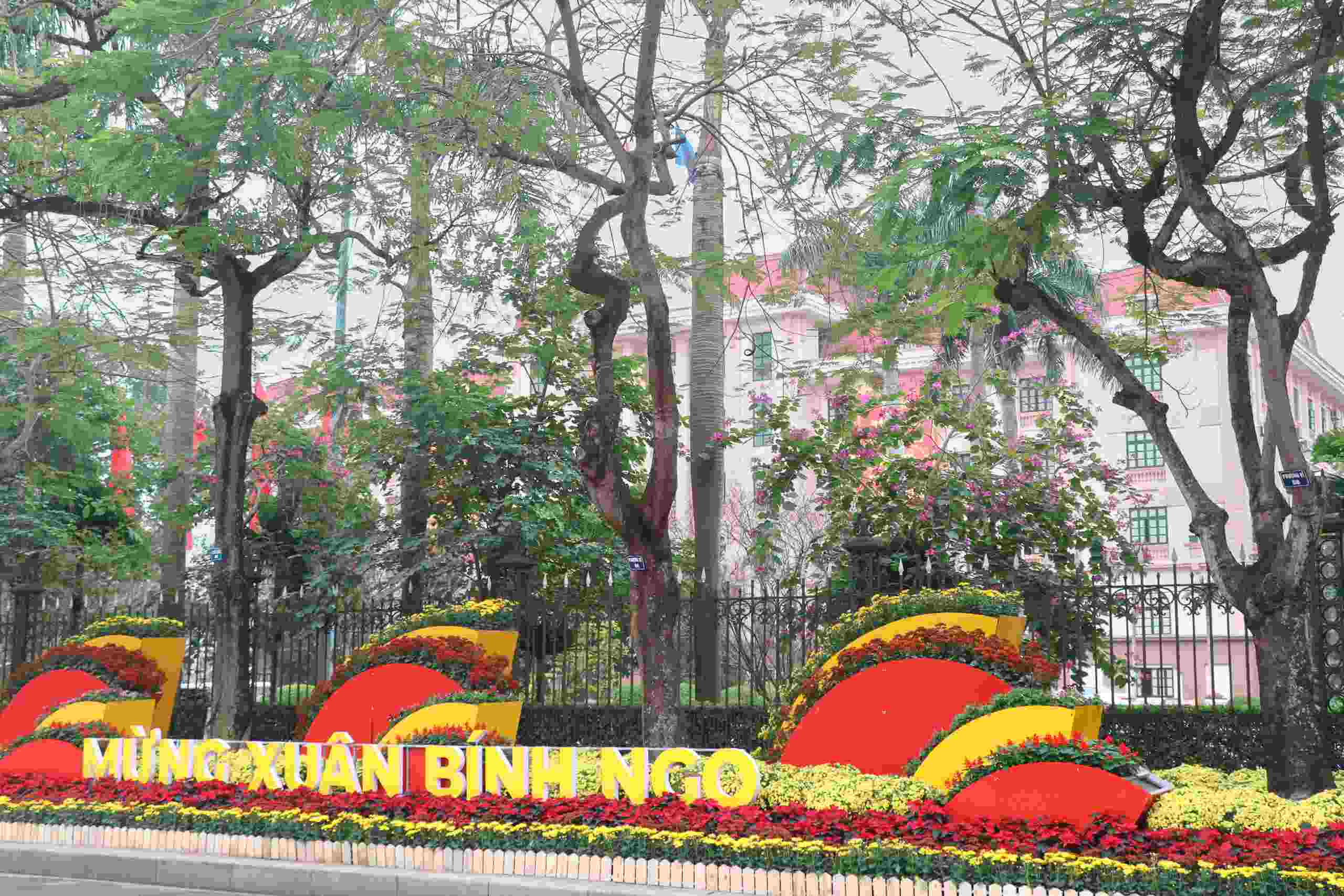 Bên ngoài trụ sở các cơ quan hành chính cũng được trang hoàng rực rỡ để chào đón năm mới. Ảnh: Anh Dũng