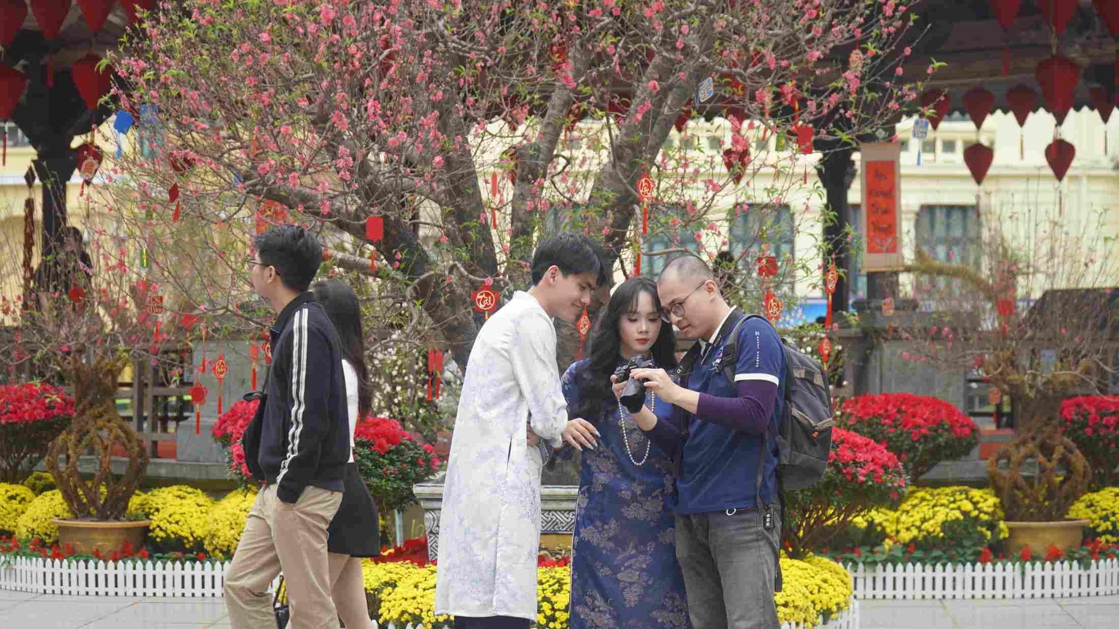 Đào thế nghệ thuật không chỉ để ngắm mà còn là tác phẩm cho những bức ảnh đầy cảm xúc. Ảnh: Minh Vũ 