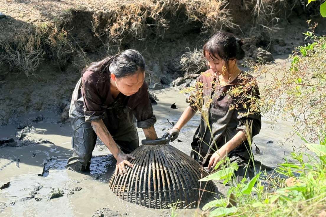 Hoạt động bơi xuồng và tự tay bắt cá. Ảnh: Tạ Quang