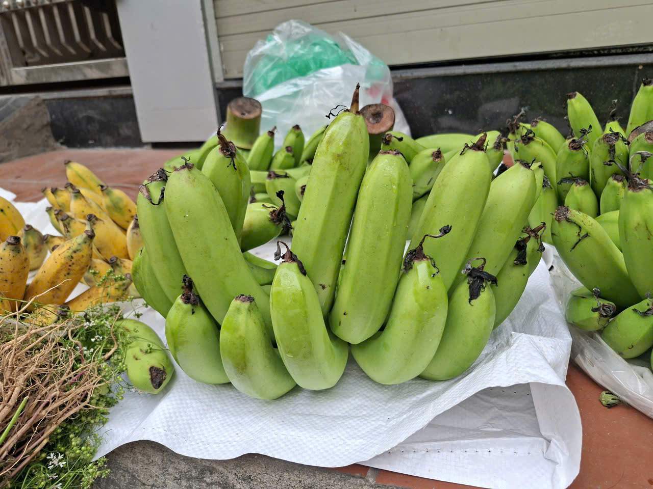 Chuối xanh được bày bán với nhiều mức giá khác nhau. Ảnh: Lục Giang