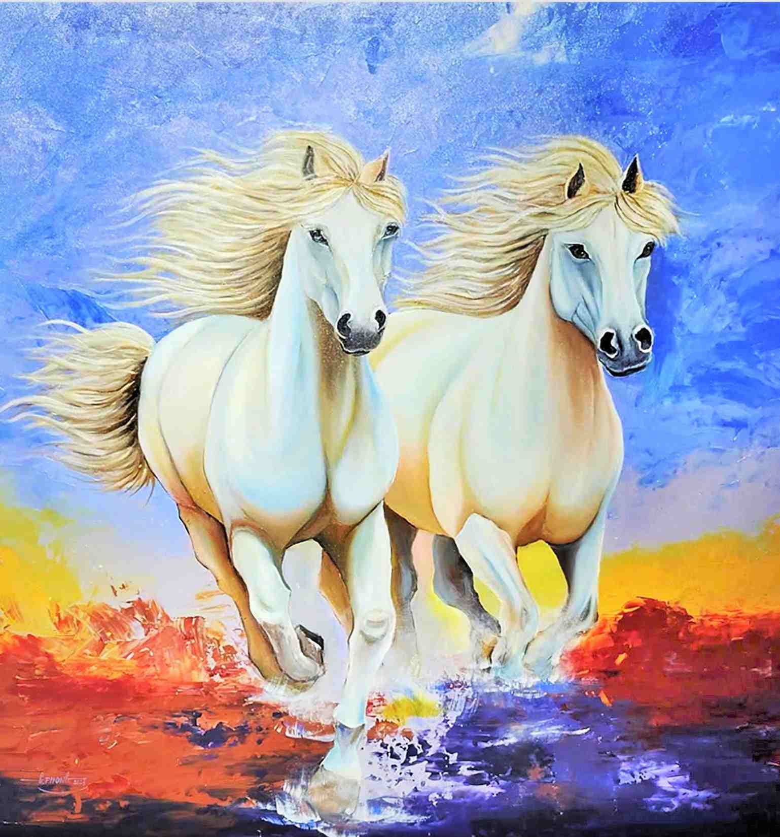 Tác phẩm song bạch mã hiệp nhất. Ảnh: Phúc Khánh 