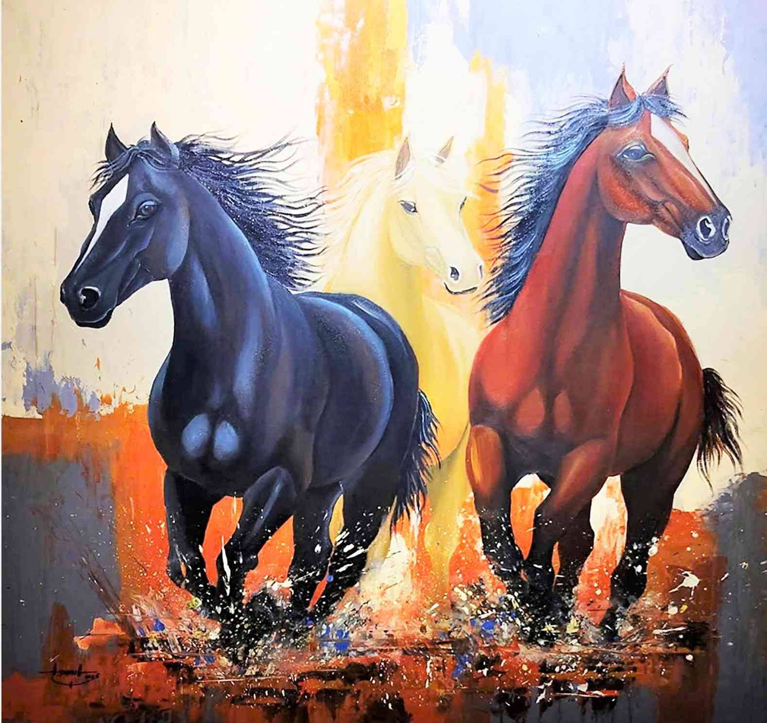 Tác phẩm Tam mã đoàn viên. Ảnh: Phúc Khánh     