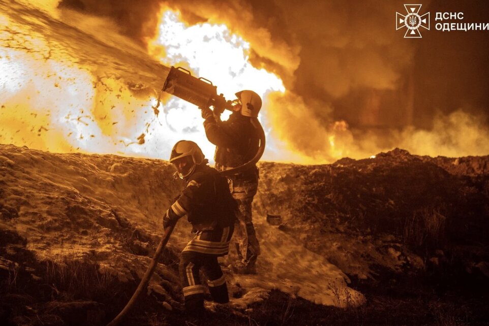 Fire after a Russian unmanned aerial vehicle (UAV) attack in Odessa, Ukraine on February 15. Photo: Ukrainian State Emergency Service in the Odessa region