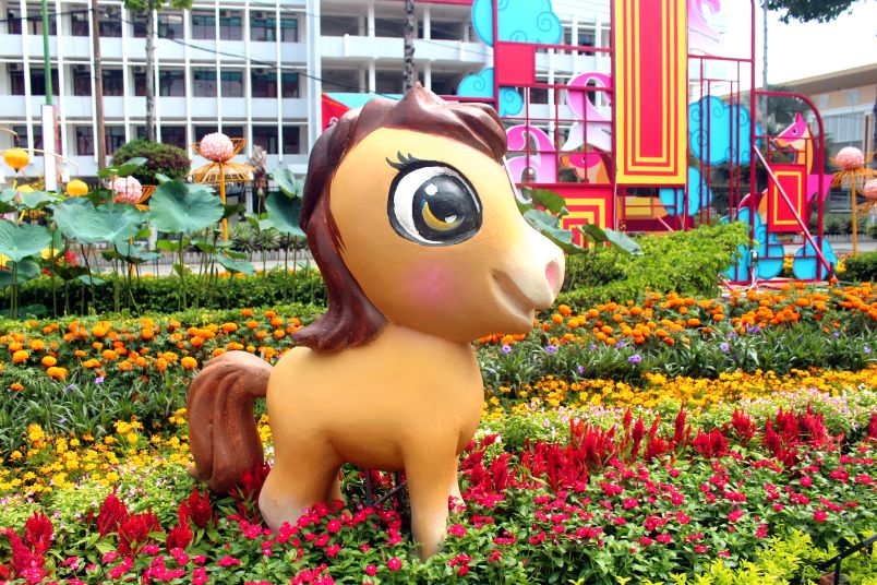 Hình ảnh ngựa xinh xắn đáng yêu giữa rực rỡ ngàn hoa. Ảnh: Thanh Mai