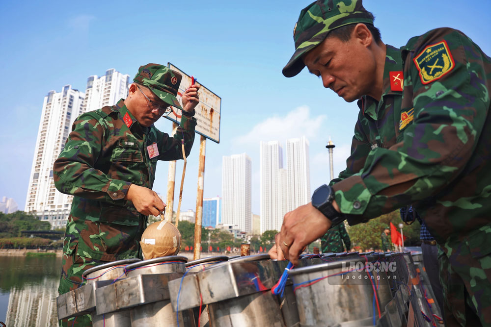 Close-up of fireworks battlefield in Hanoi ready to open fire on New Year's Eve