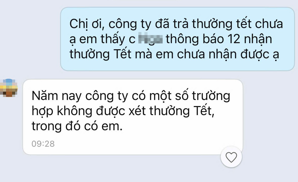 Message from the person in charge of human resources of the company sent to employees. Photo: NVCC