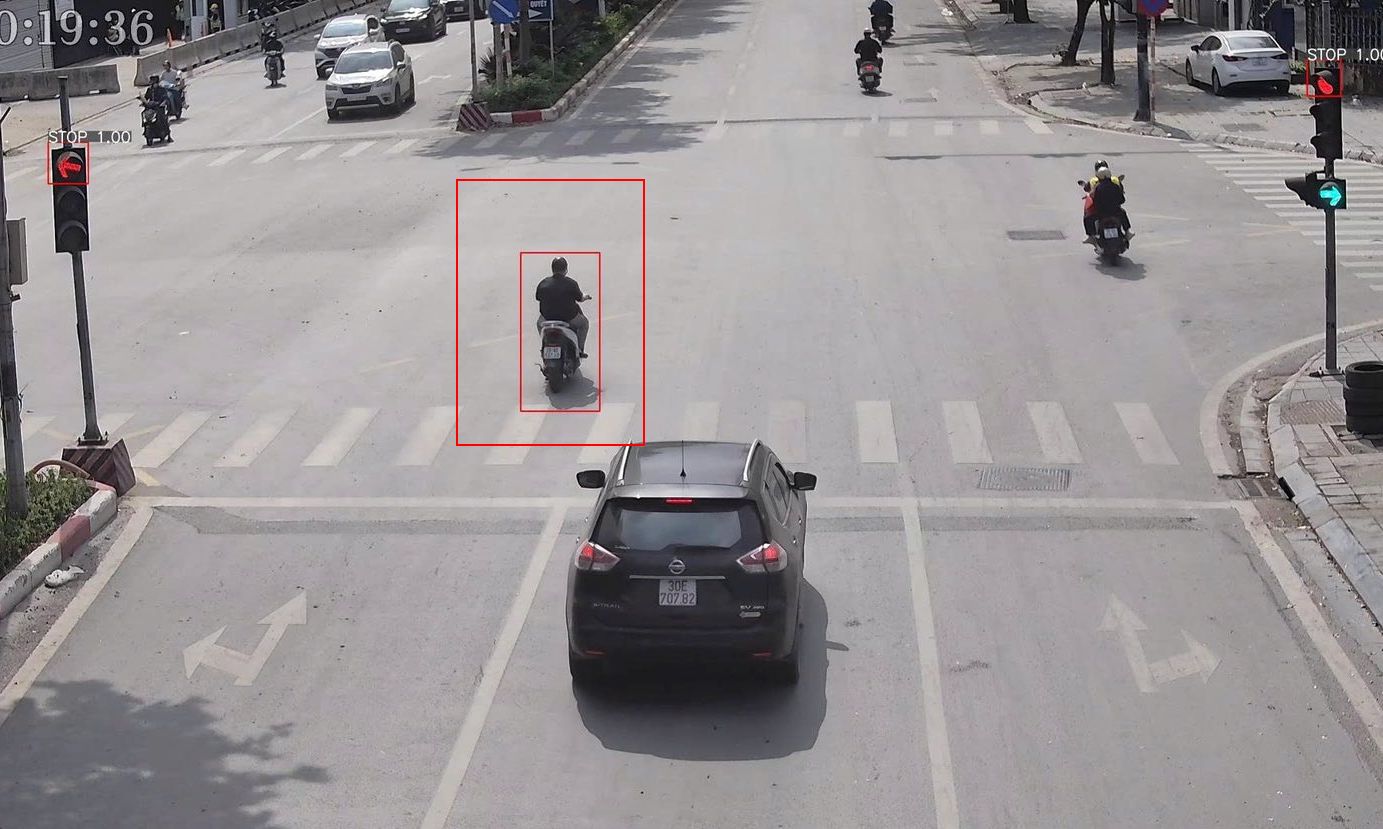 Motorbikes running red lights are recorded by AI cameras for traffic tickets. Photo: Police provided