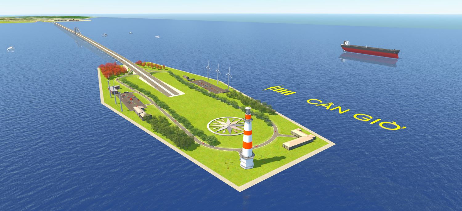 Đoạn chuyển tiếp giữa cầu và hầm thông qua hai đảo nhân tạo được đắp giữa biển.  Ảnh: Tedi