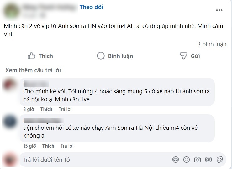 Trên các nhóm mạng xã hội có rất nhiều người đăng thông tin tìm vé. Ảnh chụp màn hình
