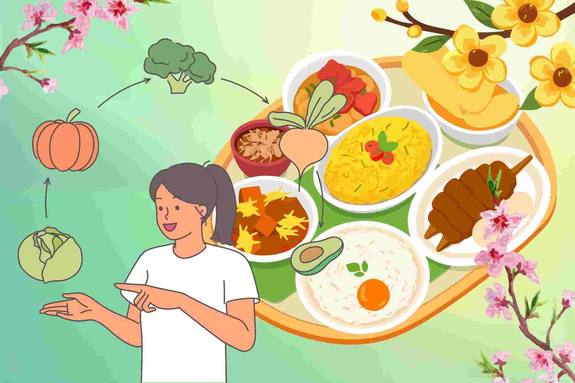 Suggesting 3 vegetarian dishes to balance a high-protein feast for Tet