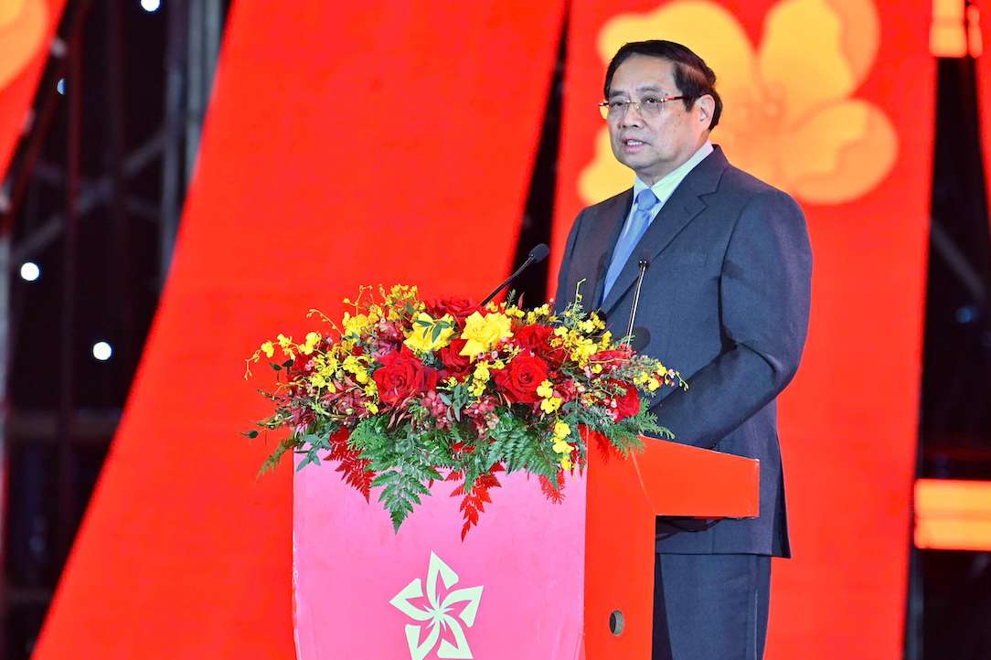 Prime Minister Pham Minh Chinh delivers a directive speech at the Opening Ceremony of the 2026 Spring Fair. Photo: Thach Lam