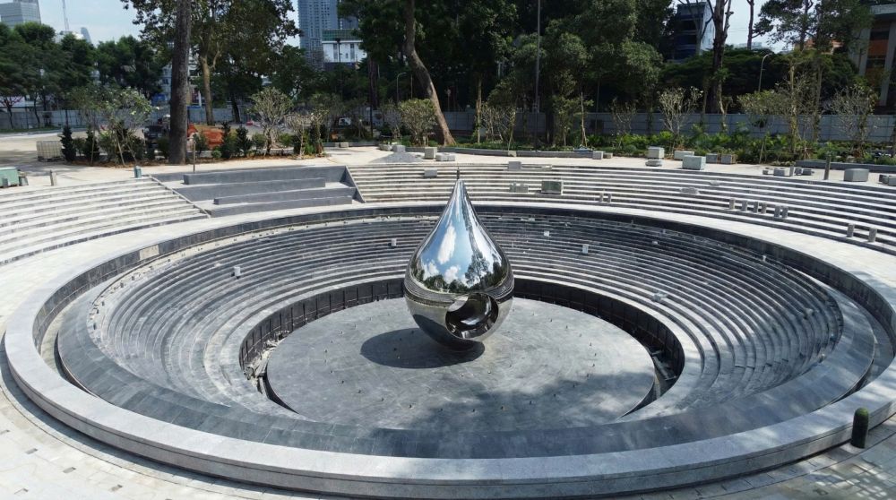 Flycam of the tear monument at the COVID-19 Memorial Park in Ho Chi Minh City