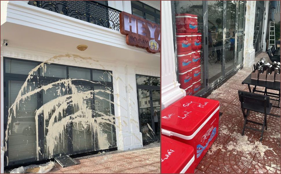 Hiện trường căn nhà bà T. bị tạt sơn. Ảnh: Quy Nhơn