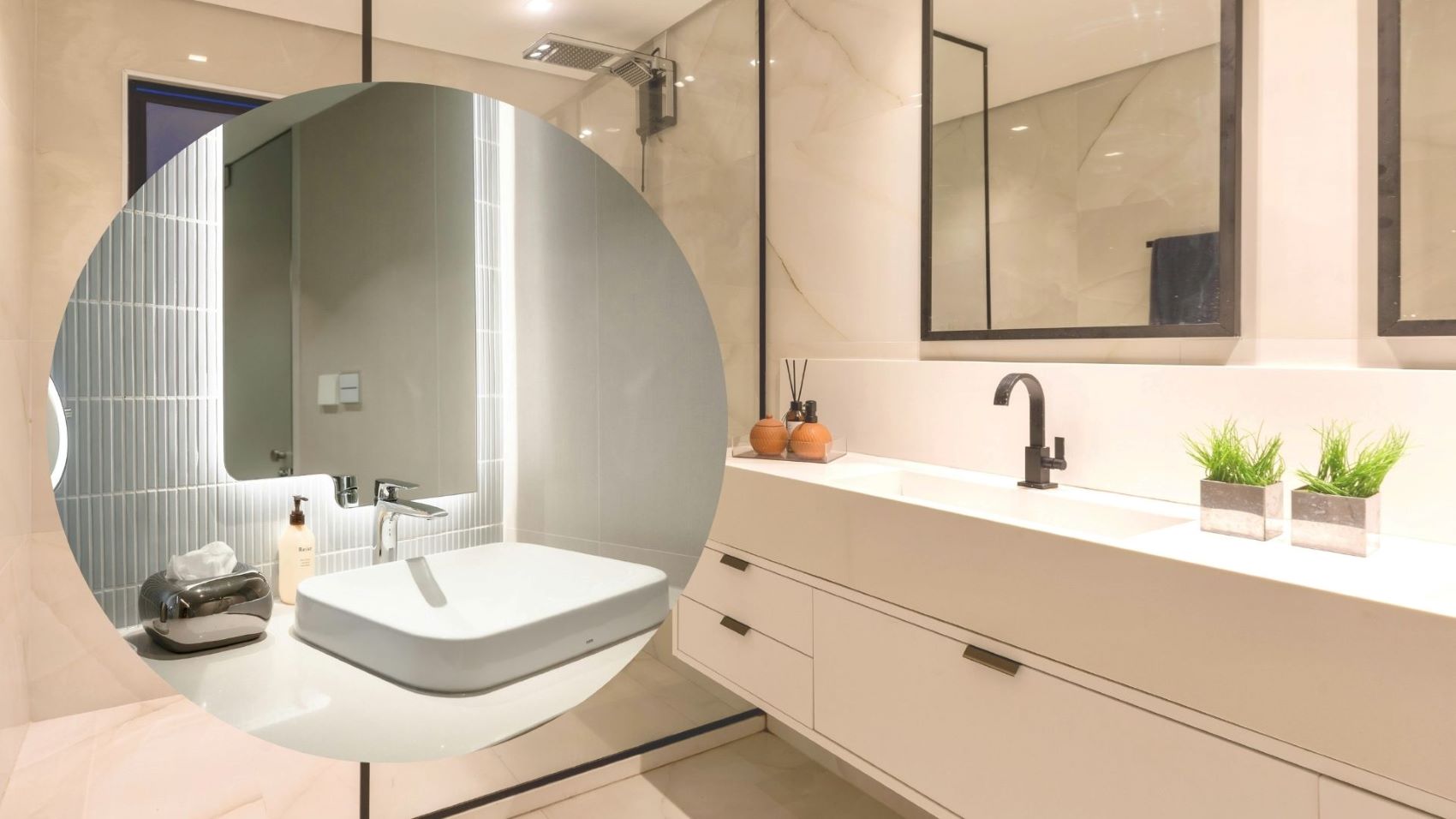 Install a large mirror above the sink to create an expansion effect for the bathroom space. Graphics: Thanh Thanh