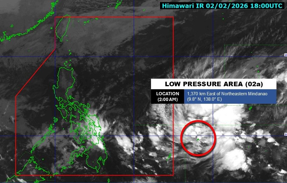 Location of the center of low pressure 02a at 2:00 AM on February 3, 2026. Photo: PAGASA