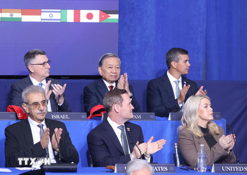 General Secretary To Lam and delegates attend the opening session of the Peace Council on Gaza. Photo: VNA