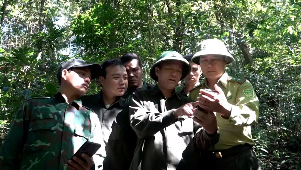 Lực lượng bảo vệ rừng tuần tra, kiểm tra các vị trí trong rừng đặc dụng. Ảnh: H.Nguyên
