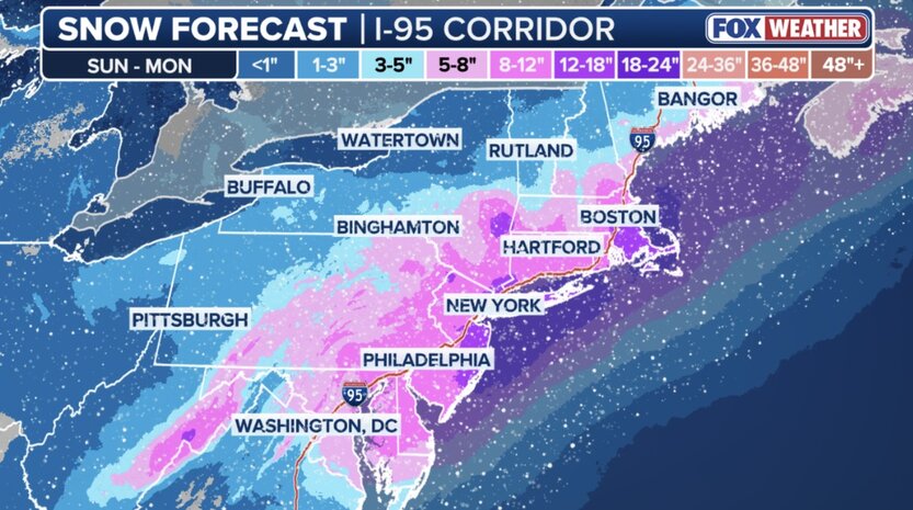 The storm is forecast to begin forming in the afternoon of February 22 when a low pressure area rapidly strengthens offshore North Carolina. Photo: FOX Weather