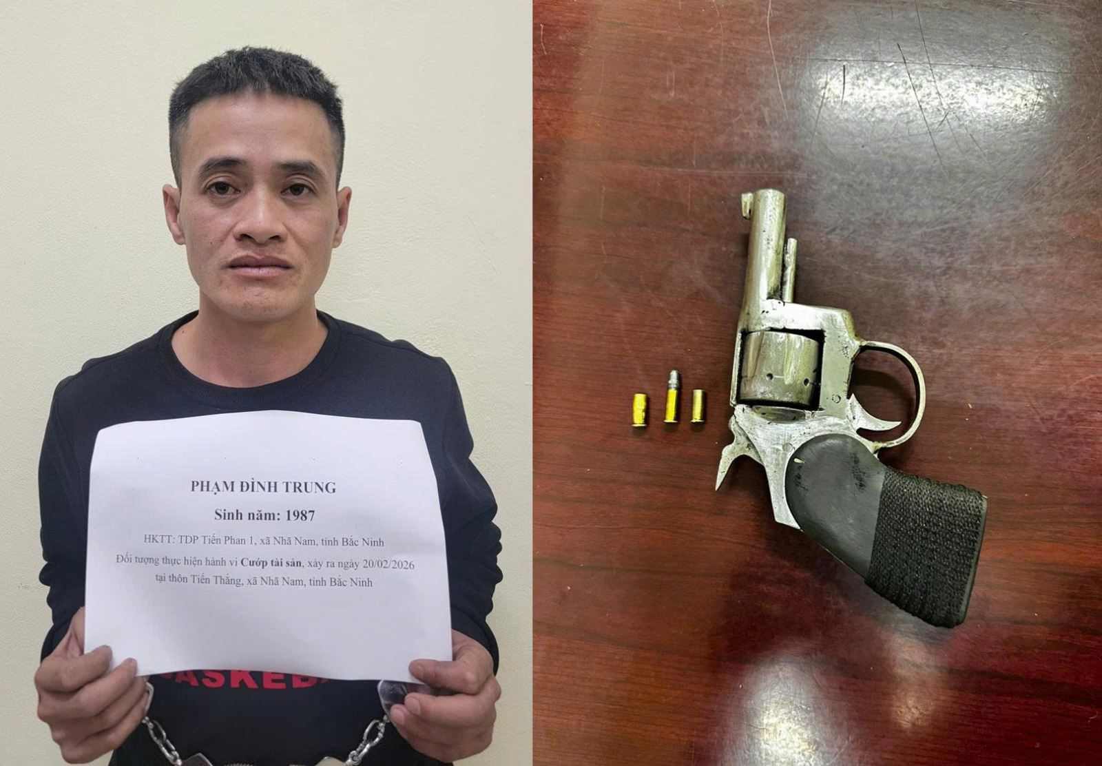 Đối tượng Trung và tang vật tại cơ quan Công an. Ảnh: Công an tỉnh Bắc Ninh