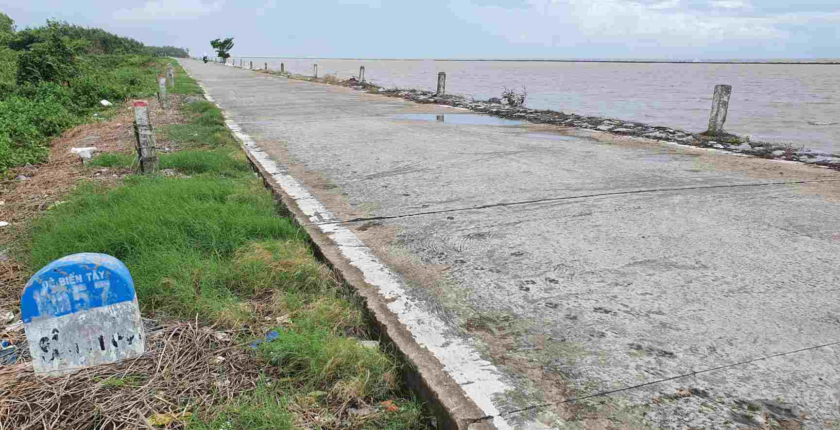 Đê biển Tây Cà Mau mong manh trước sóng, và gió cần được nân cấp. Ảnh: Nhật Hồ.