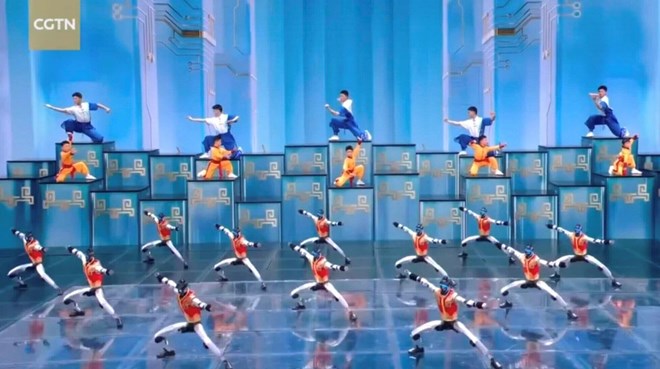 Martial arts performance by a Chinese humanoid robot in the New Year's program. Photo: China Global Television Network