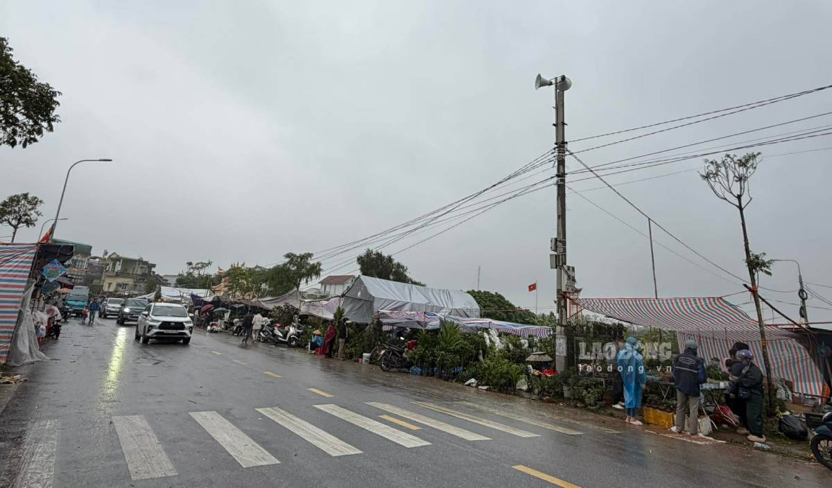 Small traders brave the rain to sell goods before the opening of Vieng fair. Photo: Luong Ha