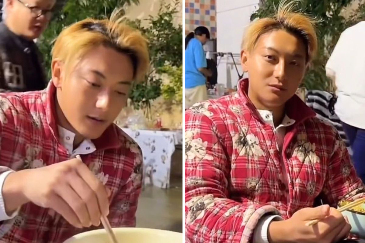 Hoàng Tử Thao gây sốc khi mặc áo bông ở quê vợ. Ảnh: cắt từ video