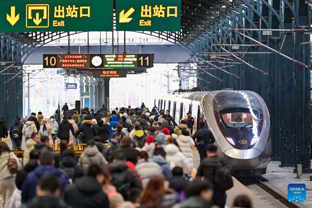 Passengers at a train station in Harbin, Heilongjiang province, northeastern China during the 2026 Lunar New Year. Photo: Xinhua News Agency