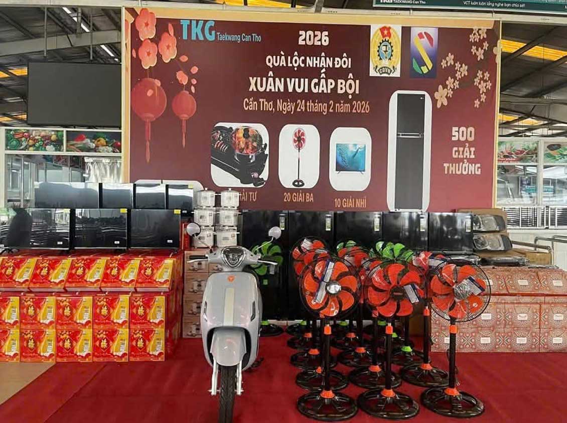 Để khích lệ tinh thần công nhân, Công đoàn cơ sở và Công ty TNHH TKG Taekwang Cần Thơ sẽ phối hợp tổ chức chương trình Quay số may mắn với nhiều phần thưởng giá trị. Ảnh: Công ty TNHH TKG Taekwang Cần Thơ 