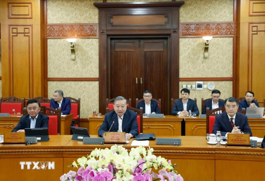 Tổng Bí thư Tô Lâm phát biểu chỉ đạo tại cuộc họp. Ảnh: Thống Nhất/TTXVN