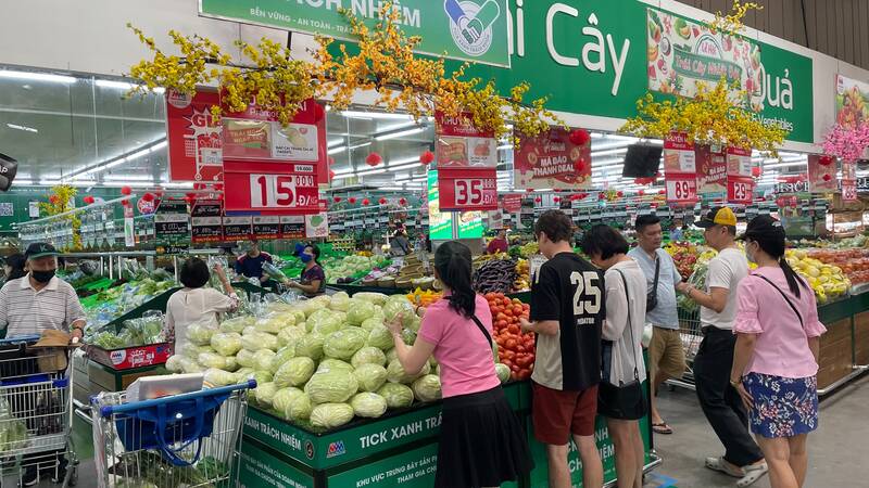 Food and essential consumer goods are discounted and promoted at supermarkets after Tet. Photo: Ha May