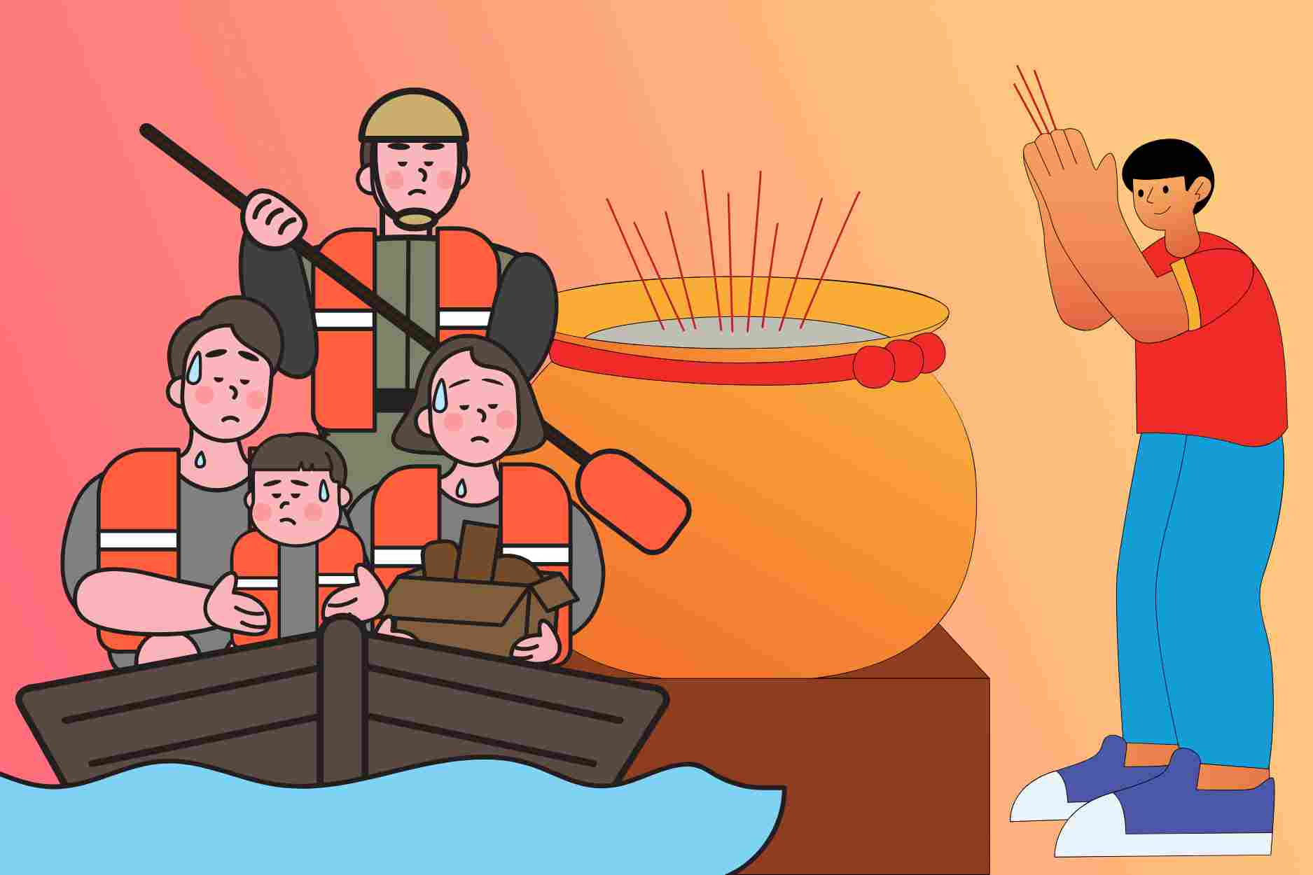 Safety notes when going to pagodas must be transported by boat