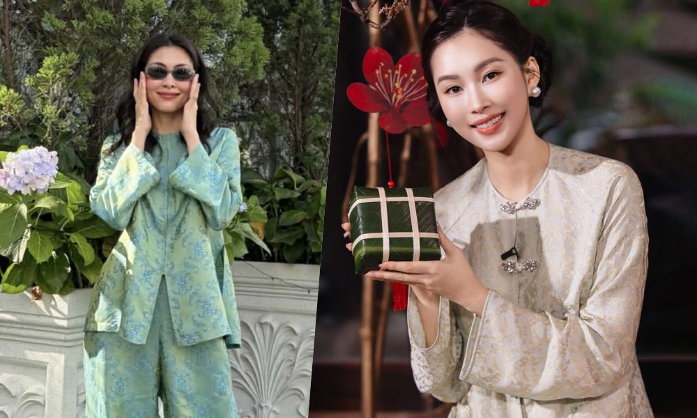 Tang Thanh Ha, Miss Dang Thu Thao promote ao ba ba. Photo: Cut from video.