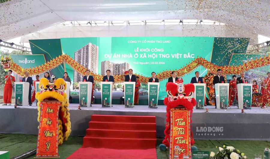 On the morning of February 23, Thai Nguyen province organized the groundbreaking ceremony for the Viet Bac social housing project in Tich Luong ward. The project is invested by TNG Land Joint Stock Company with a total investment of about 1,230 billion VND. Photo Viet Bac