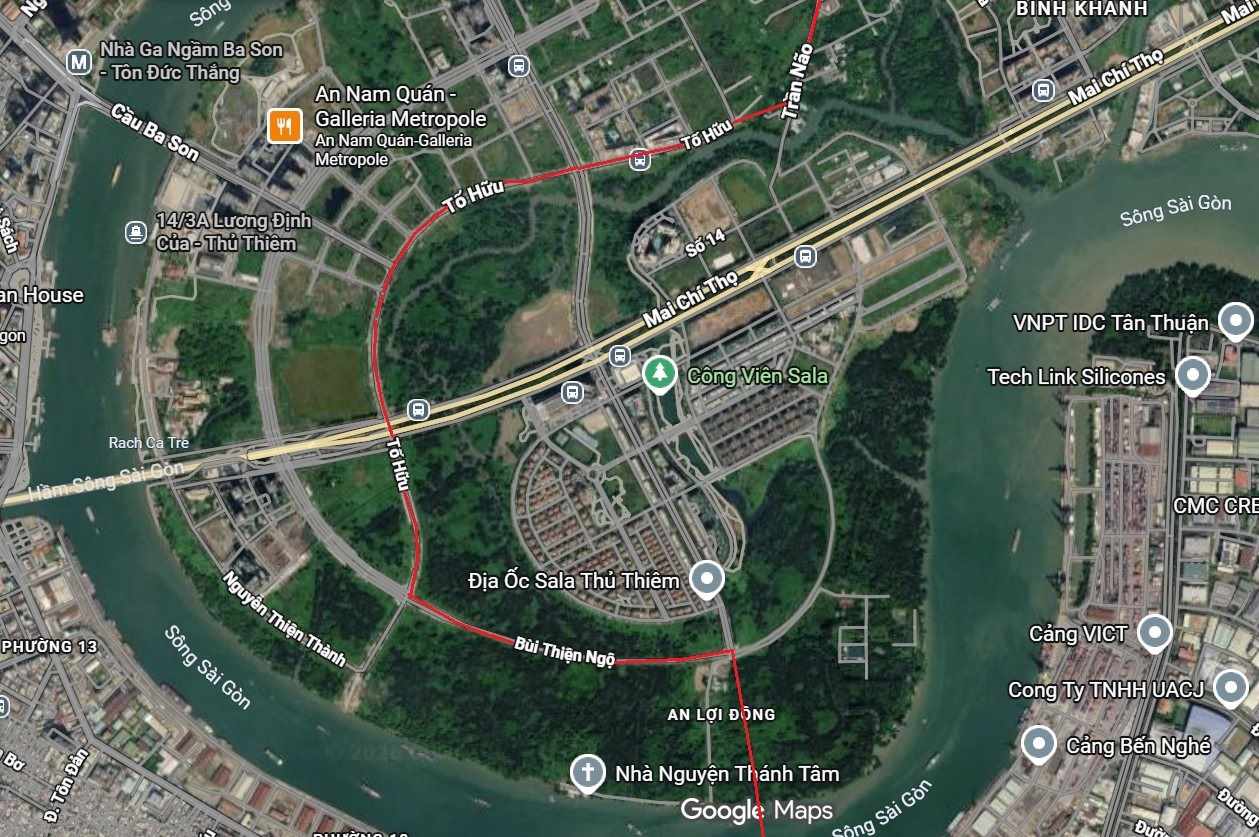 Hướng tuyến Metro số 7 (màu đỏ) sau điều chỉnh.  Ảnh: Minh Quân