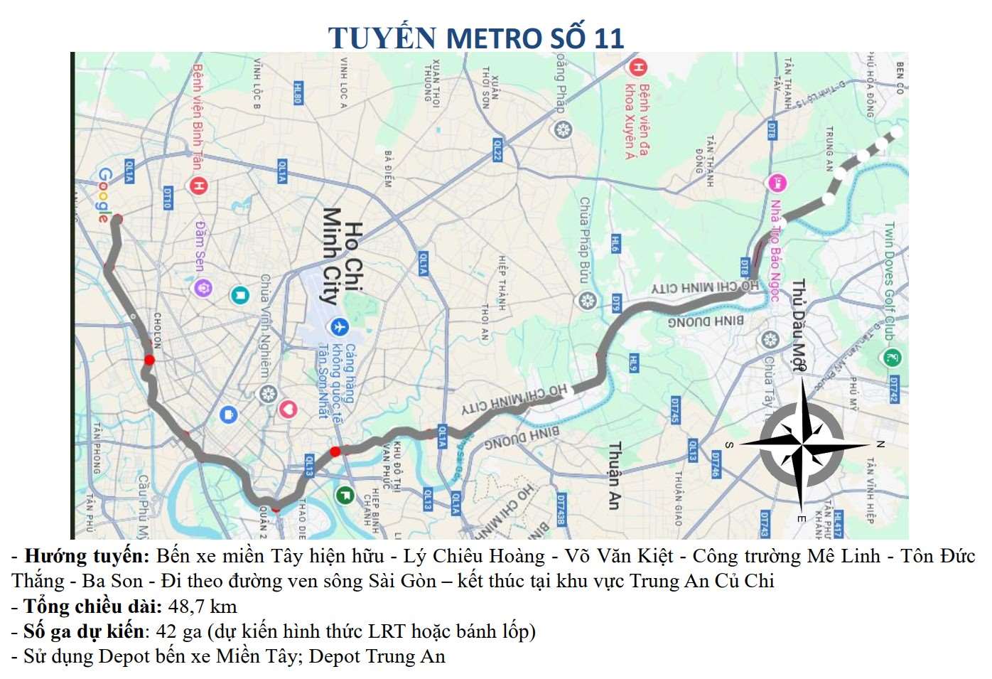Hướng tuyến LRT/Tramway ven sông Sài Gòn. Ảnh: Ban Quản lý đường sắt đô thị TPHCM