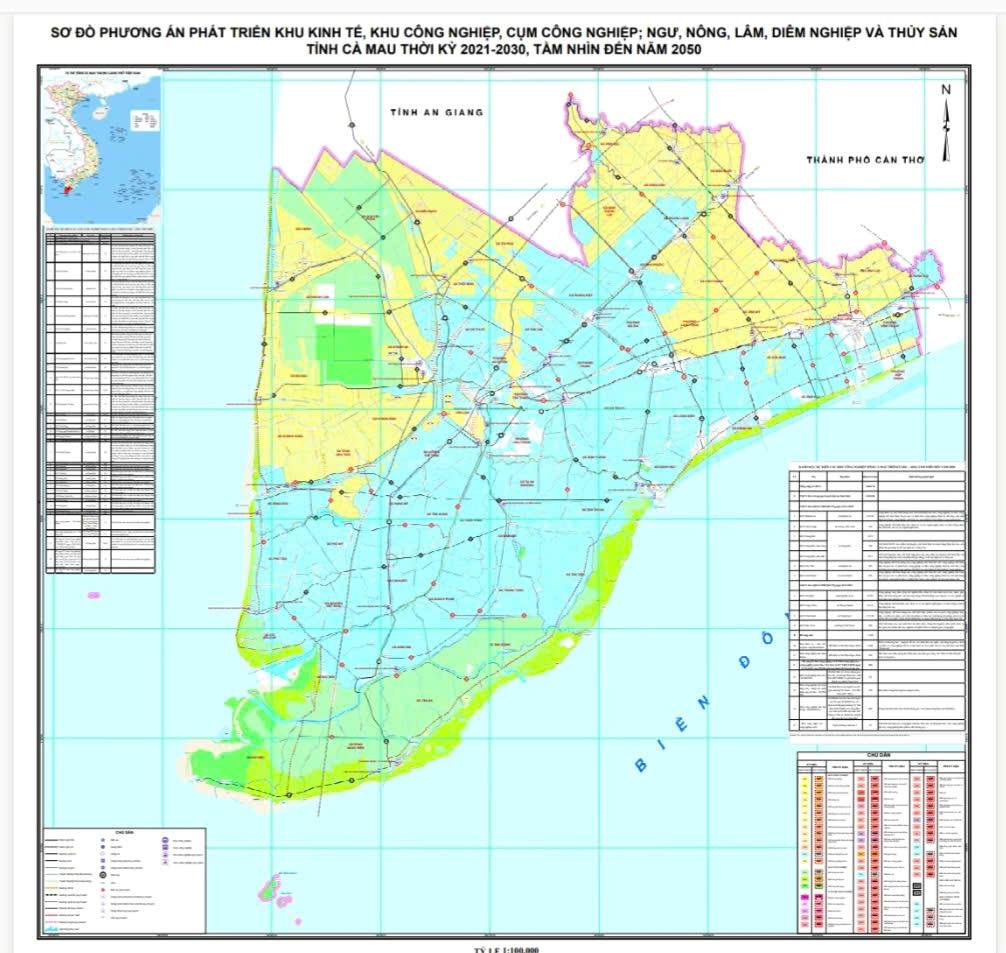 Bản đồ quy hoạch Khu, Cum công nghiệp tỉnh Cà Mau. Ảnh: Nhật Hồ.